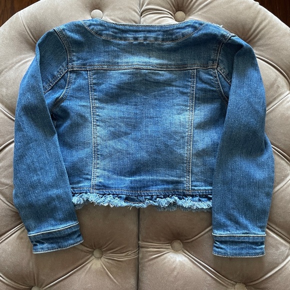 SEE VIDEO Super Cute Girl's Mayoral Blue Denim Jacket with Embroidery, Size 5 - Picture 3 of 8